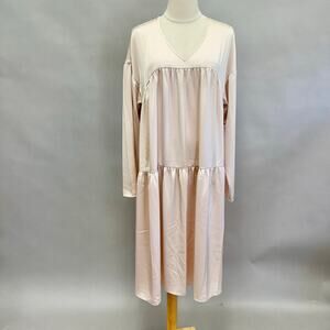 Nap Loungewear champagne tiered‎ satin midi dress size medium long sleeve
